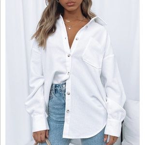 White Fox Boutique Out And About Cord long Sleeve Shirt White